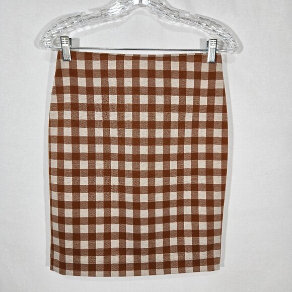ANN TAYLOR PETITE Dresses & Skirts - ACADEMIA - SIREN Brown & Beige Checkered Ponte Knit Pencil Mini Skirt PETITE XSP